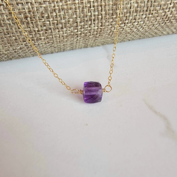AMETHYST  Necklace Minimalist Crystal Gemstone February Birthstone - Picture 4 of 5